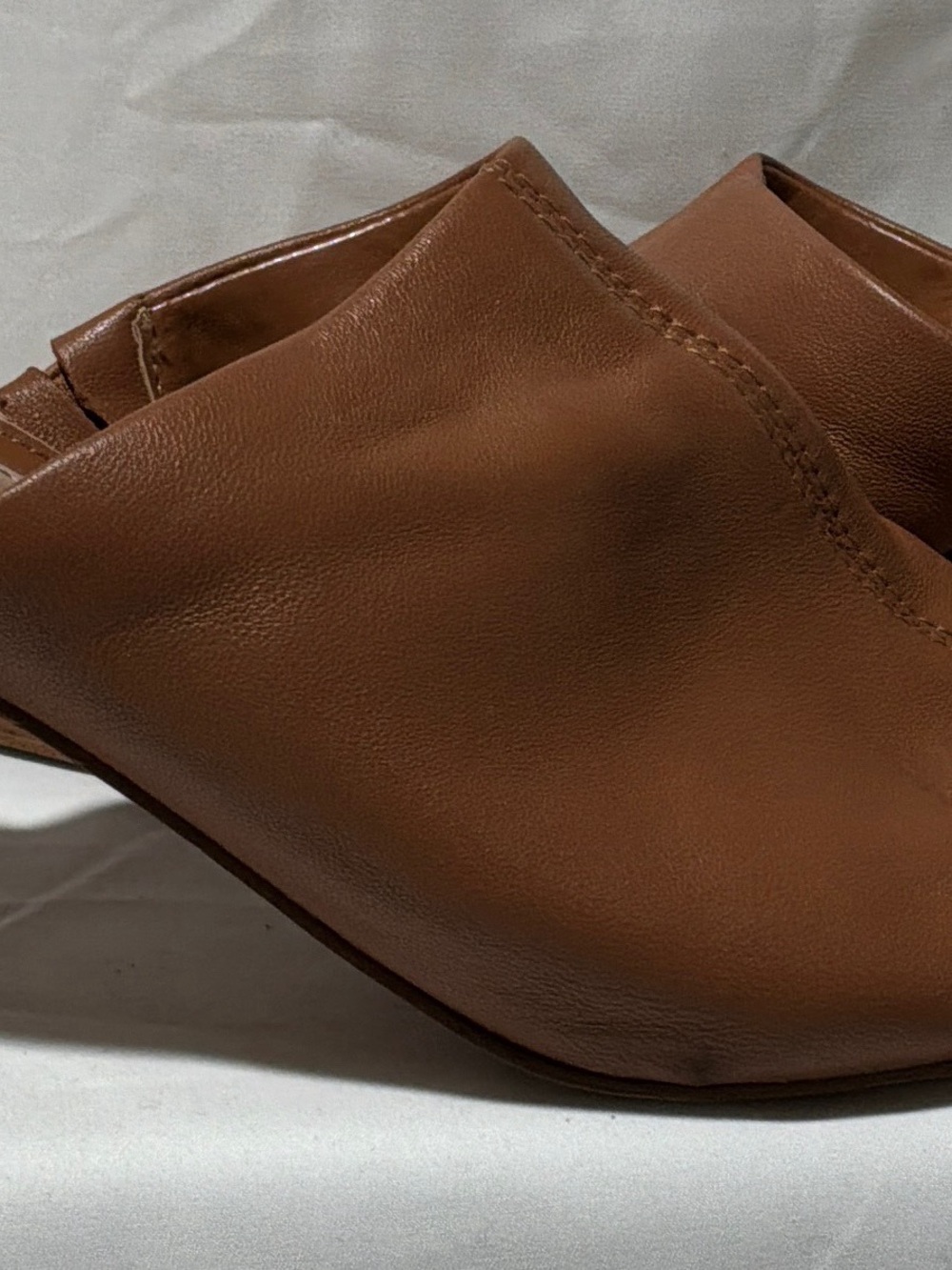Aqua Tan Leather Open-Back Mules
